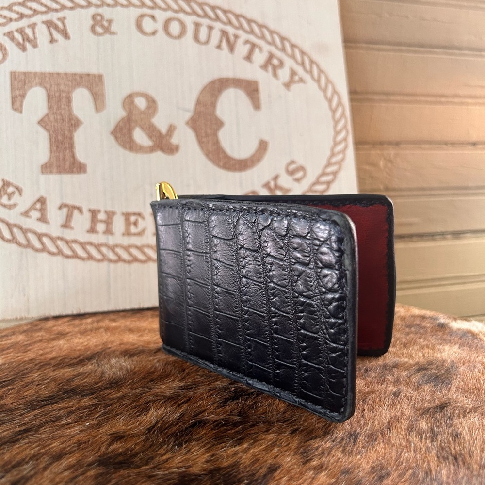 Handmade genuine, American alligator Leather money clip